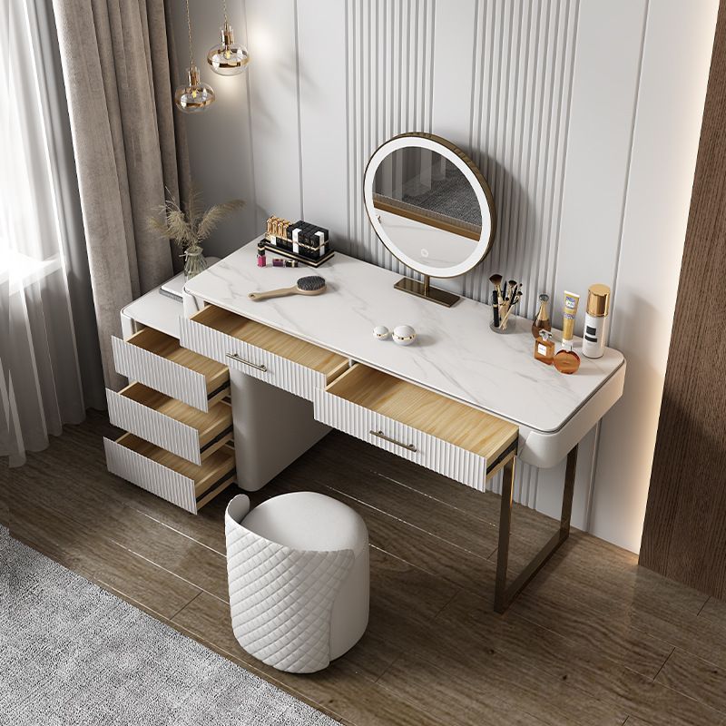 17.71" Wide Modern Make-up Vanity with 5 Storage Drawers Bright White Wood Vanity Set