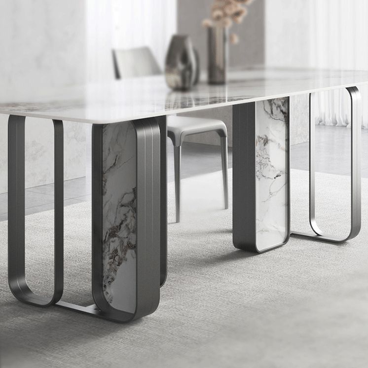 デザイナースタイルの焼結石トップダイニングセット長方形1/3/4/5/6ピースダイニングテーブルセット
