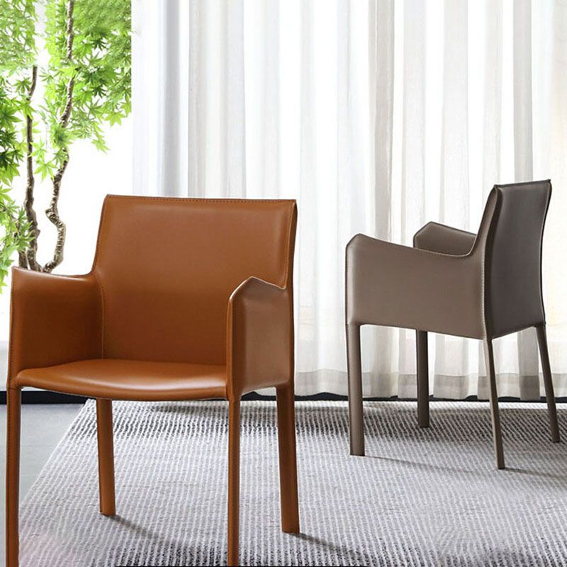 Solid Back Dining Chair Designer Style Dining Room Leather Arm Chair