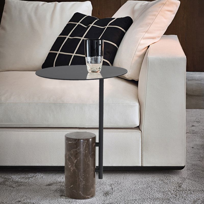 Mid-Century 17.3-inch Steel Round Top Side Table Marble Pedestal End Table