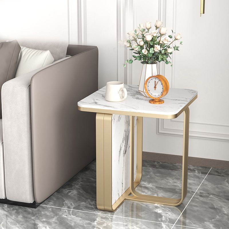 Moderne rechthoekige stenen zijdetafel met metalen abstracte been