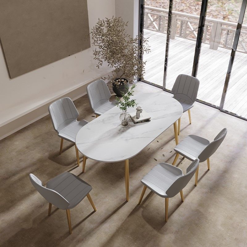 Modern Oval Dinette Table White Home Kitchen Dinner Stone Top 4-foot Resin Table Clearhalo 'Dining Tables & Seating' 'Dining Tables' 'dining_table' 'furn' 'furn_dining_table' 'Furniture' 'furniture_dining_table' 'Kitchen & Dining Furniture' 1200x1200_6e1d8e9e-74e1-43ae-bf9f-ee149b65962a