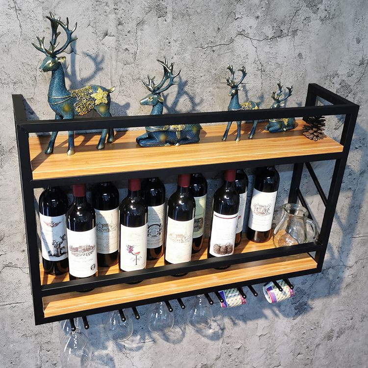 Pastilla de vino montada en la pared de madera y metal 8 "W x 22" H 12 botellas de 9 botellas con estante