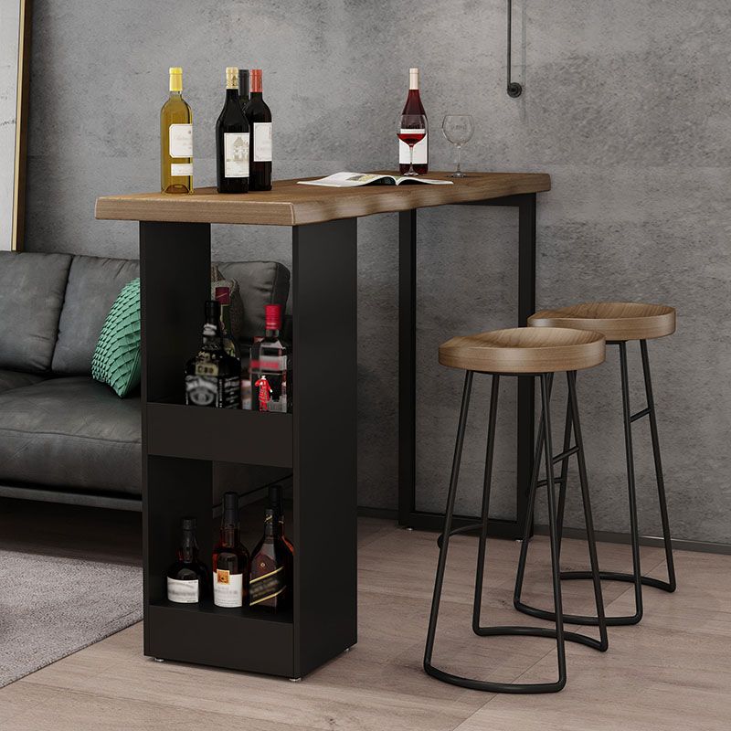 Industrial Pine Pub Bar Table Indoor Iron Double Pedestal Bar Dining Table with 2-Shelf Clearhalo 'Bar Furniture' 'Bar Tables' 'bar_tables' 'furn' 'furn_bar_tables' 'Furniture' 'furniture_bar_tables' 'Kitchen & Dining Furniture' 'kitchen&dining_furn' 'kitchen' 1200x1200_6e22ef65-d271-4a18-ad1e-73dd21e472fc