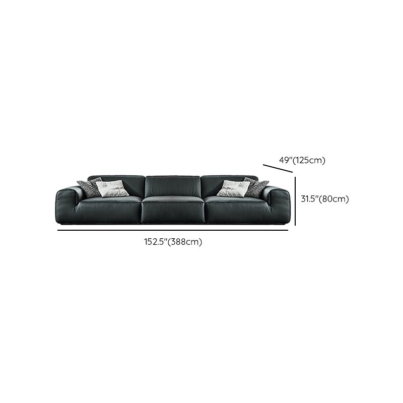 Contemporary Genuine Leather Square Arm Sofa For Living Room