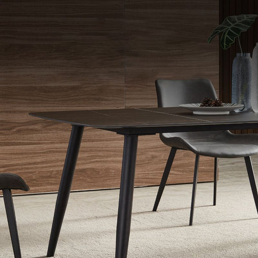 モダンな焼結石トップダイニングセット長方形1/2/5/7ピース黒いダイニングルームテーブルセット