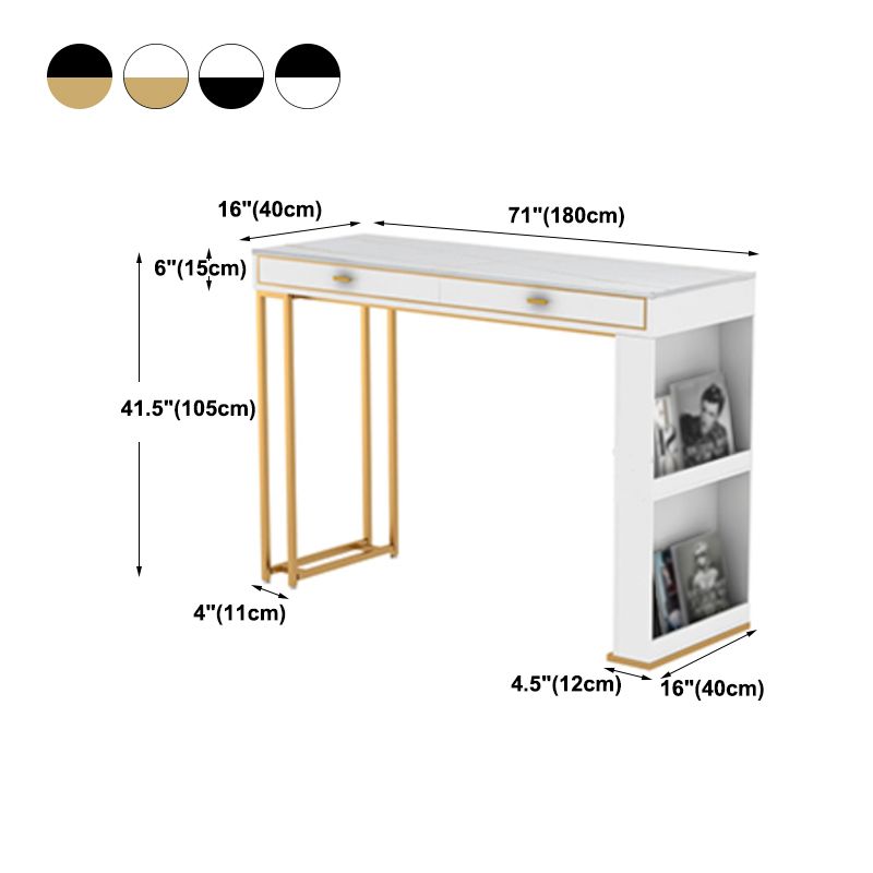 Glam Iron Bar Dining Table Faux Marble Top Indoor Bistro Table with 2-Drawer Clearhalo 'Bar Furniture' 'Bar Tables' 'bar_tables' 'furn' 'furn_bar_tables' 'Furniture' 'furniture_bar_tables' 'Kitchen & Dining Furniture' 1200x1200_6e28ef01-28f1-47c3-a2bd-25c1f844959b
