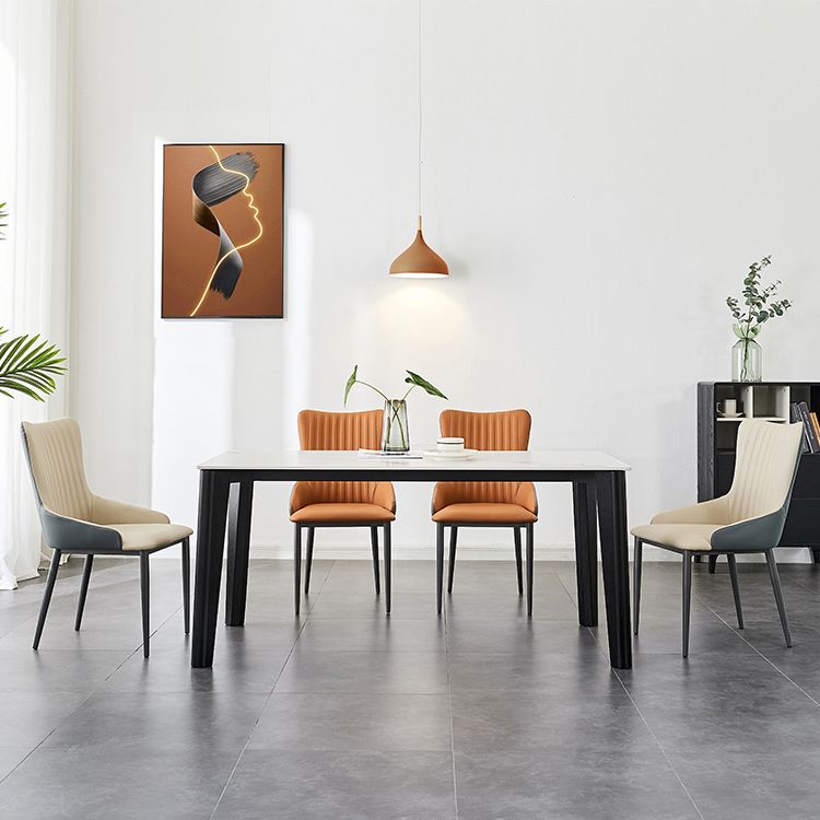 モダンホームレザーアームチェアマット仕上げソリッドバックダイニングチェア