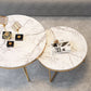 Runder Couchtisch mit goldener Eisen-X-Base und Marmorplatte