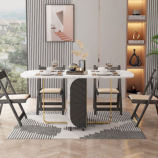 Modern Sintered Stone Dining Table White Rectangle Drop-Leaf 59" Dining Table Clearhalo ' dining_table' 'Dining Tables & Seating' 'Dining Tables' 'furn' 'furn_dining_table' 'Furniture' 'furniture_dining_table' 'Kitchen & Dining Furniture' 'kitchen&dining_furn' 'kitchen' 'kitchen_dining_table' 1200x1200_6e2e51ba-050c-4bab-aff7-84e7acf48dcb