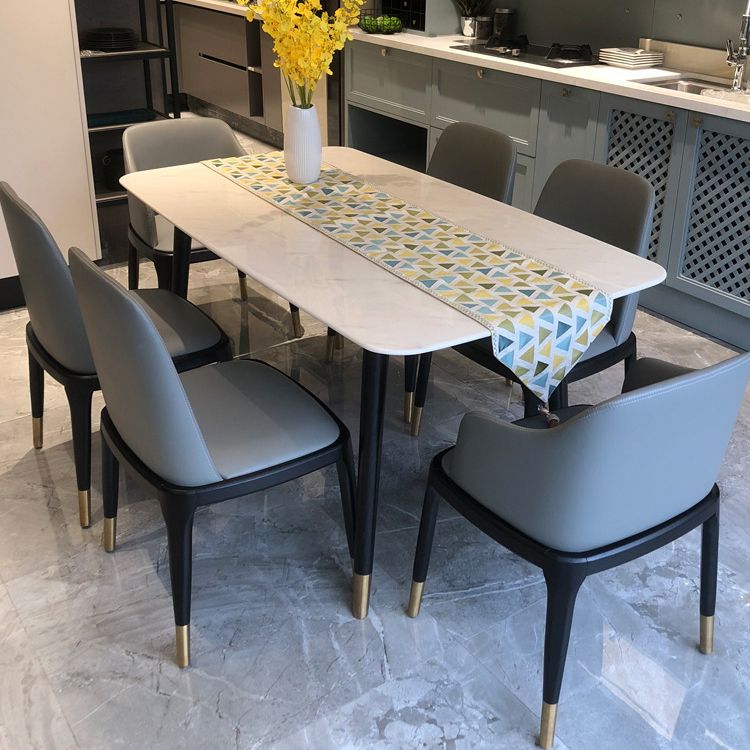 Scandinavian White Slate Dining Table Rectangular Dining Table with Wood Base Clearhalo 'Dining Room Sets' 'Dining Tables & Seating' 'dining_room_set' 'furn' 'furn_dining_room_set' 'Furniture' 'furniture_dining_room_set' 'Kitchen & Dining Furniture' 'kitchen&dining_furn' 'kitchen' 1200x1200_6e2f7c89-2754-4c8e-88cd-24988c11f22e