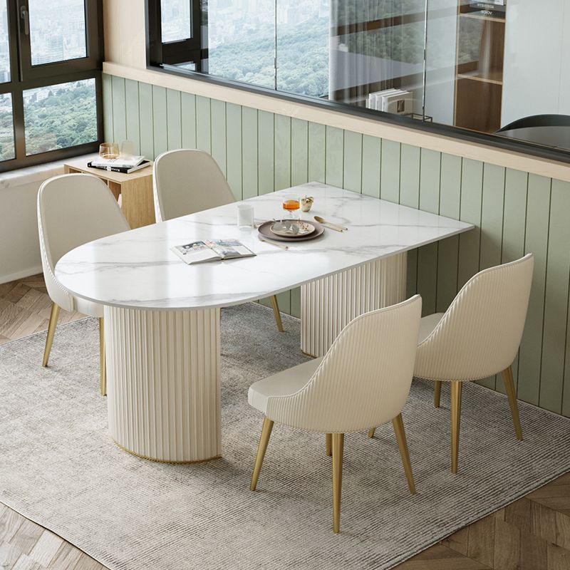 Contemporary Sintered Stone Dining Table Double Pedestal Table for Home Use Clearhalo 'Dining Tables & Seating' 'Dining Tables' 'dining_table' 'furn' 'furn_dining_table' 'Furniture' 'Kitchen & Dining Furniture' 1200x1200_6e34c2c8-d23d-4357-ae33-6dbb3096cb79
