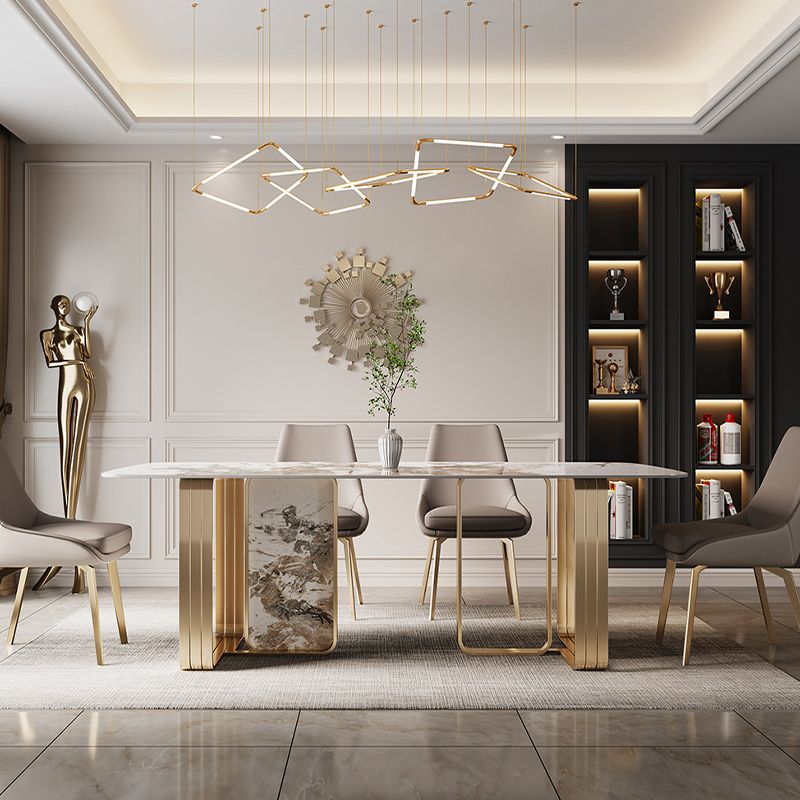 金の金属二重台座付きの豪華な焼結石トップテーブル長方形のテーブル