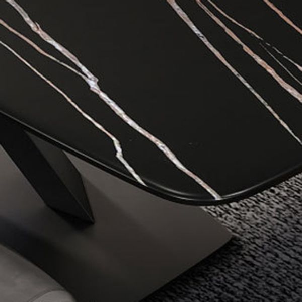 Industrial Style Rectangle Dining Table Sintered Stone Table with Metal Leg for Home Clearhalo 'Dining Tables & Seating' 'Dining Tables' 'dining_table' 'furn' 'furn_dining_table' 'Furniture' 'Kitchen & Dining Furniture' 1200x1200_6e3cd37c-5435-4f3a-a438-1586a0d107ac