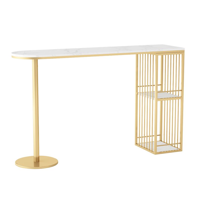 Glam Style Bar Table Faux Marble Double pedestal Bar Dining Table with Storage Clearhalo 'Bar Furniture' 'Bar Tables' 'bar_tables' 'furn' 'furn_bar_tables' 'Furniture' 'Kitchen & Dining Furniture' 1200x1200_6e3cf987-99e8-4ad5-b880-6f9d24d80fb5