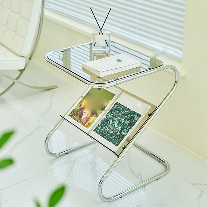 Mesa de vidrio de vidrio Top de la mesa de base abstracta de metal con soporte de revista