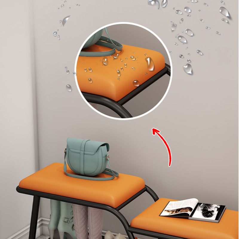 14 Inch Wide Modern Entryway Bench Cushioned Rectangle Metal Seating Bench with Shelves Clearhalo 'Benches' 'Chairs & Seating' 'furn' 'furn_benches' 'Furniture' 'Living Room Furniture' 1200x1200_6e40414a-4639-46e4-804b-403cebe2f744