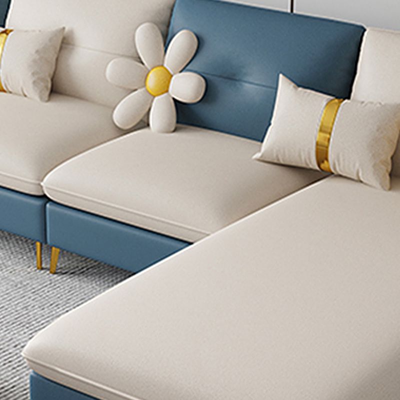 Faux Leather Square Arm Sofa with Pillows, 3/4 seat Sofa for Living Room Clearhalo 'furn' 'furn_sectionals' 'Furniture' 'Living Room Furniture' 'Sectionals' 1200x1200_6e43f6b6-0a86-4fce-9795-b43604957424