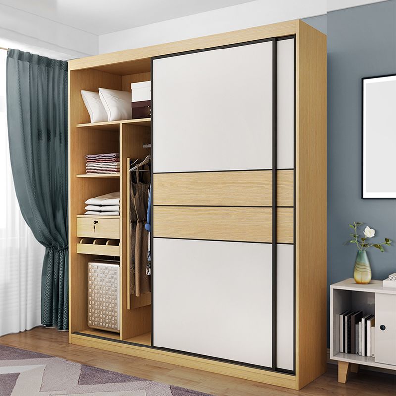 Wooden Wardrobe Armoire with Drawer Modern Wardrobe Closet - 63"L x 23.6"W x 82.9"H Clearhalo 'Armoires & Wardrobes' 'armoires_wardrobes' 'Bedroom Furniture' 'furn' 'furn_armoires_wardrobes' 'Furniture' 1200x1200_6e454f64-5a75-4d07-b9c9-801b9af7a93d