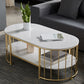 Oval Top Coffee Table Steel Sled Base Cocktail Table with Shelf
