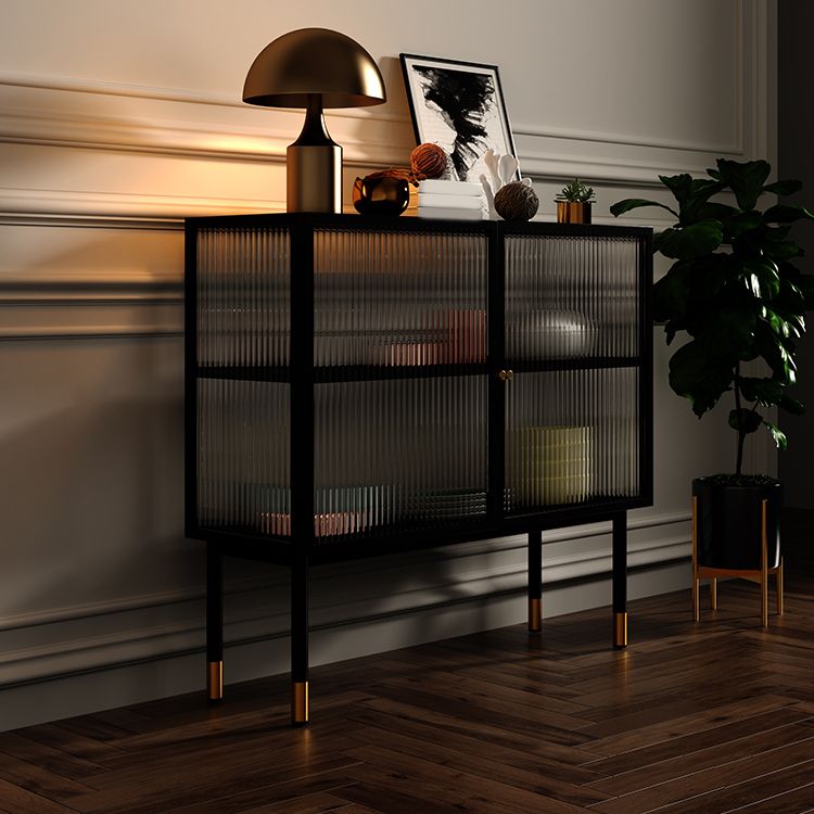 Portes en verre Armoire à plate-forme noire Style glam 35.4 "H table de buffet