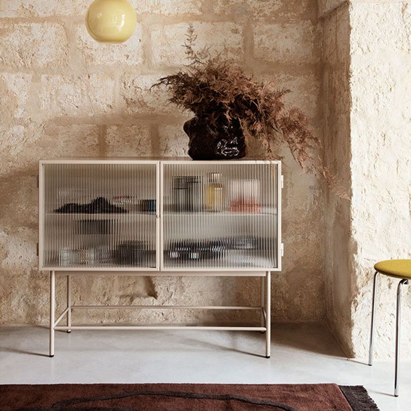 Sideboard di vetro con 2 porte a buffet in metallo contemporaneo con 2 porte