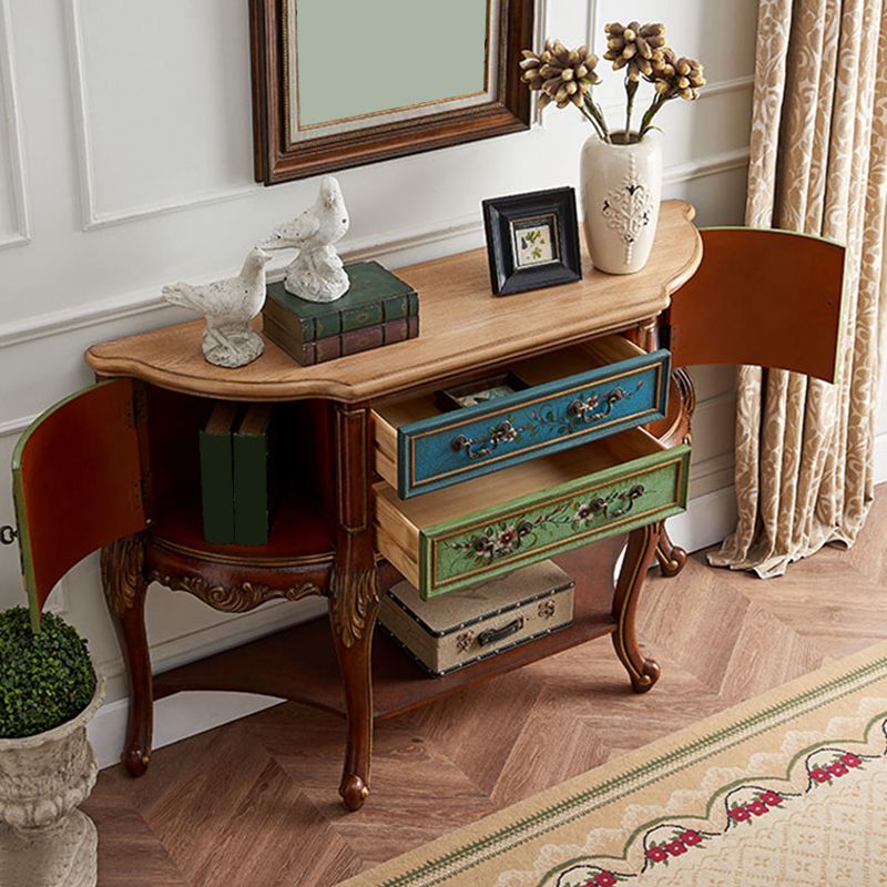 Mid Century Modern Wood Console Table Half Moon Accent Table for Hall