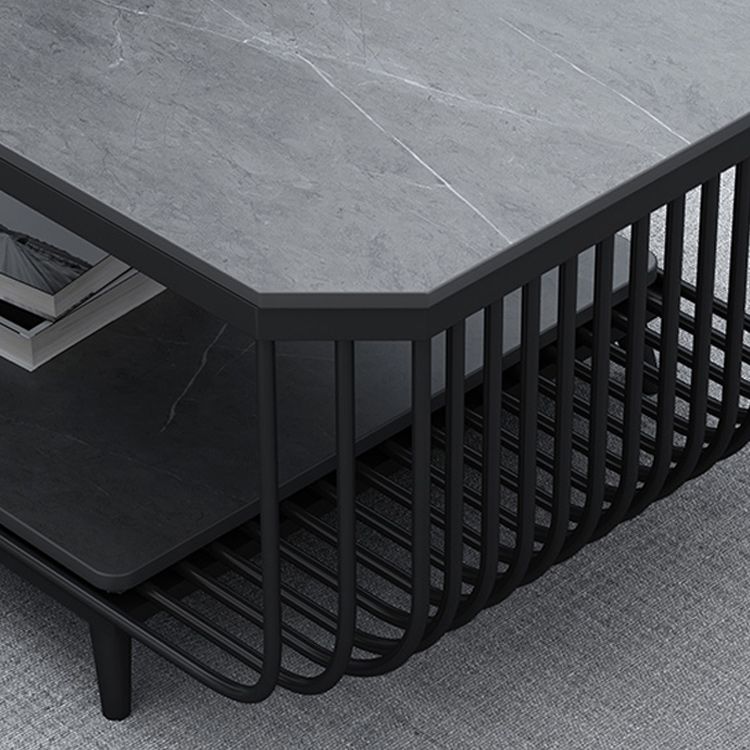 17.7" H Glam Rectangle Slate Coffee Table Iron 4 Legs Cocktail Table with Shelf Clearhalo 'Coffee & Accent Tables' 'Coffee Tables' 'coffee_tables' 'furn' 'furn_coffee_tables' 'Furniture' 'Living Room Furniture' 1200x1200_6e505cf6-f13a-46aa-8305-e187a1c16196