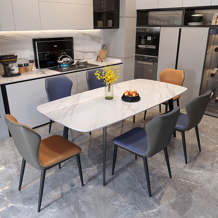 Mesa de comedor de estilo moderno Mesa rectangular de piedra sinterizada con base de metal