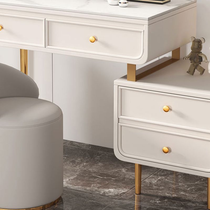 Tocador de maquillaje de dormitorio en tope de top de piedra blanca/gris