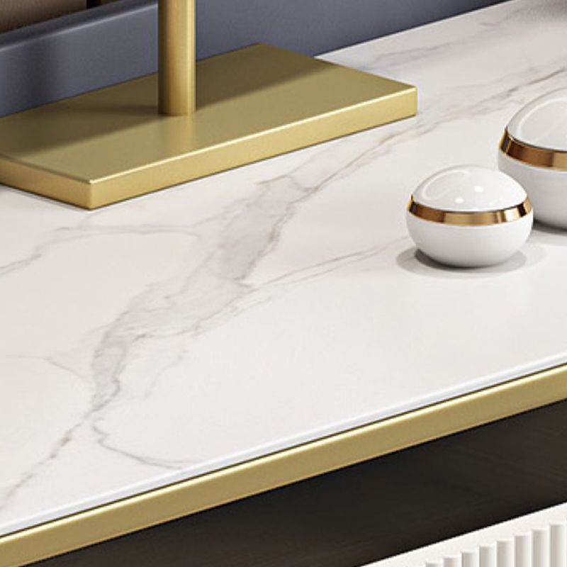 5 cassetti Vanity da tavolo da trucco in pietra per donne, 17,12 "d x 30.31" H, bianco/blu