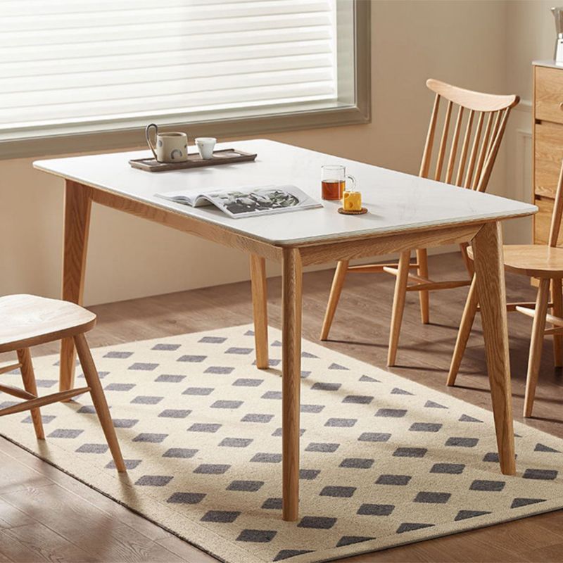 Modern Rectangular White Stone Top Dining Table with 4 Natural Oak Legs Clearhalo 'Dining Tables & Seating' 'Dining Tables' 'dining_table' 'furn' 'furn_dining_table' 'Furniture' 'Kitchen & Dining Furniture' 1200x1200_6e5b2533-5eb2-429f-9dcf-6d0e70039fbb