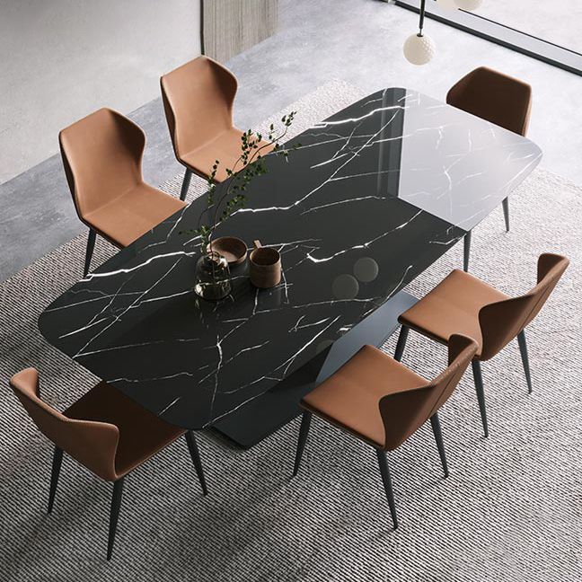 Modern Pedestal Casual Dining Table Stone and Metal Dining Room Kitchen Table Clearhalo 'Dining Tables & Seating' 'Dining Tables' 'dining_table' 'furn' 'furn_dining_table' 'Furniture' 'furniture_dining_table' 'Kitchen & Dining Furniture' 'kitchen' 'kitchen_dining_table' 1200x1200_6e5c242a-79c9-4979-b83f-b117386ebe17