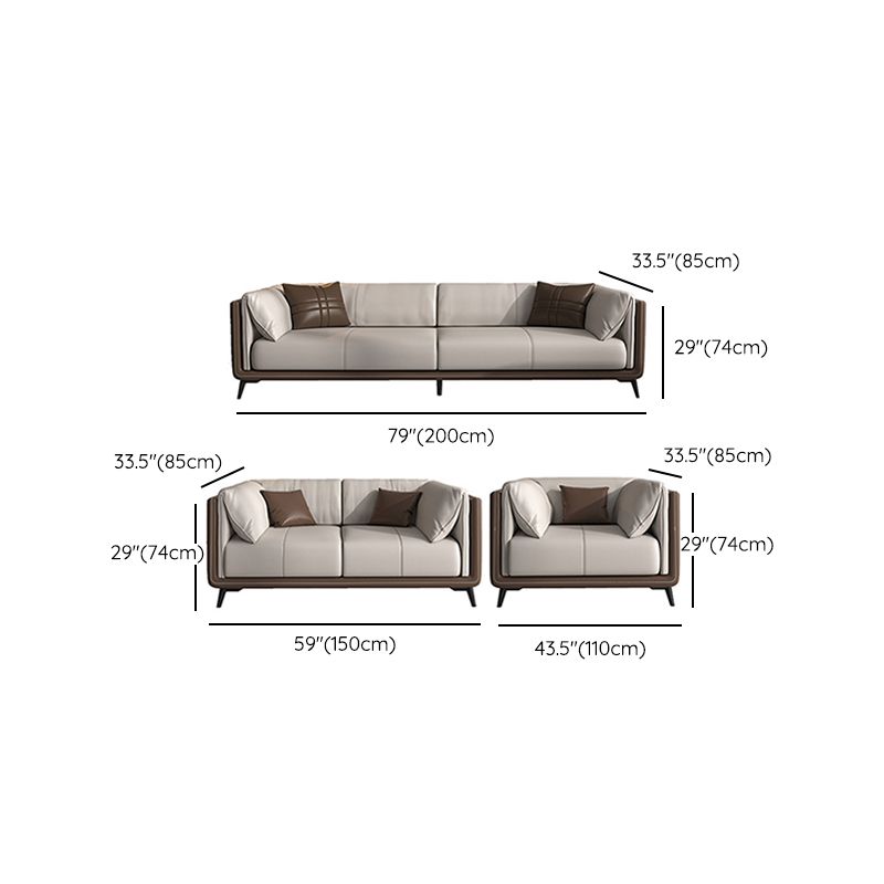 Genuine Leather Sofa Stationary Square Arm Seating for Living Room