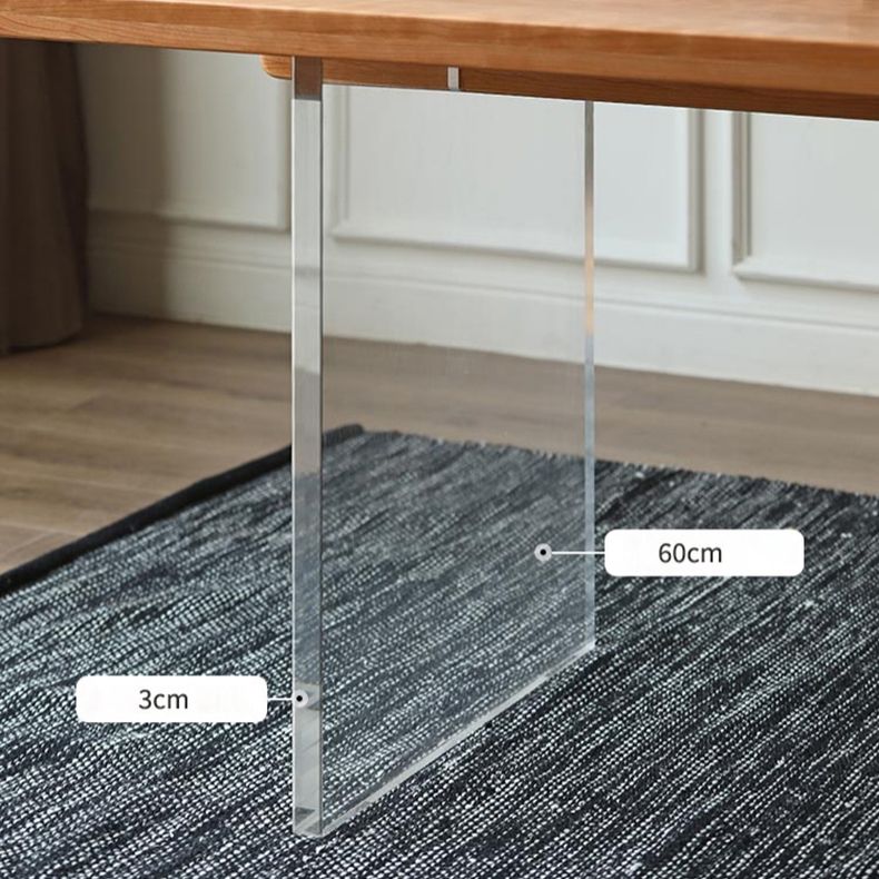 コンテンポラリーソリッドウッドトップとアクリルベースダイニングテーブルセット