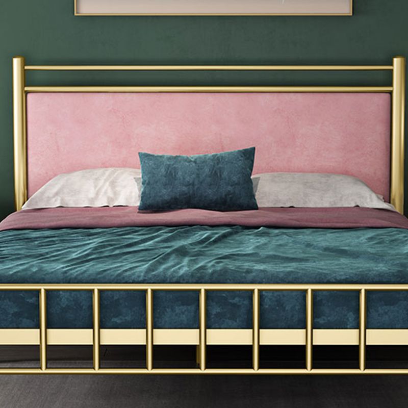 Glam -standaardbed met rechthoekig paneelhoofdeinde en metalen benen bed