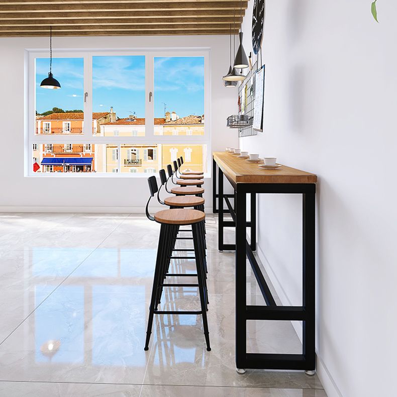 Modern Brown Wood Bar Table with Rectangle Table Top Black Trestle Table - 42" H Clearhalo 'Bar Furniture' 'Bar Tables' 'bar_tables' 'furn' 'furn_bar_tables' 'Furniture' 'furniture_bar_tables' 'Kitchen & Dining Furniture' 1200x1200_6e603932-6b4d-4dc8-8e85-4259e0e2b905