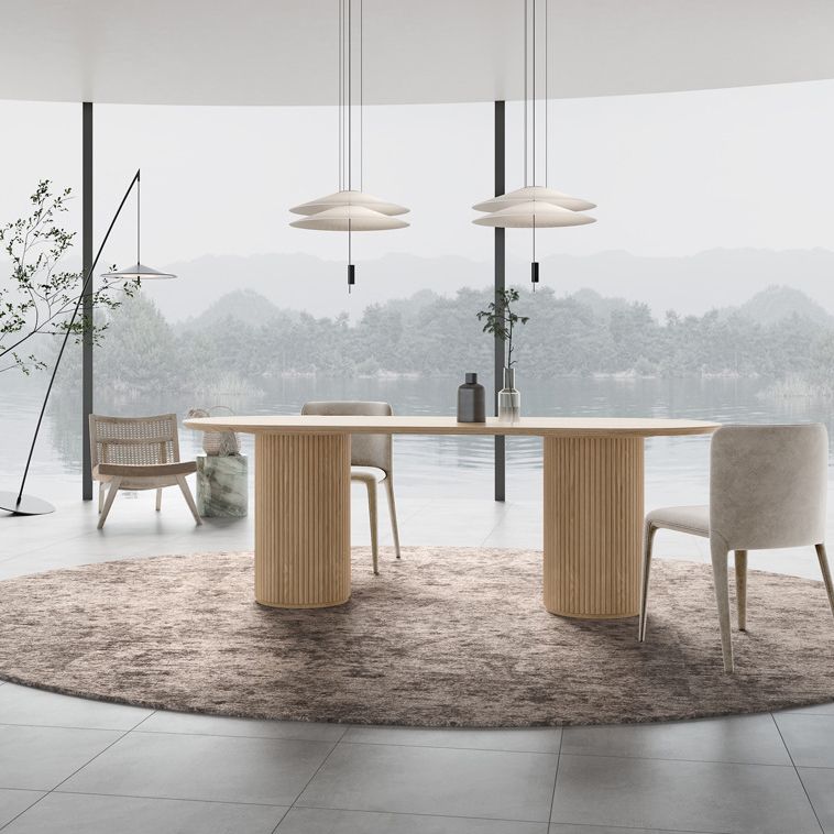 Tavolo di legno di cenere moderno per il ristorante tavolo ovale con doppio piedistallo