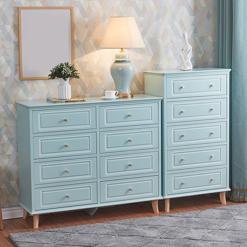 Cofre de acento de rectángulo de madera azul/ blanco contemporáneo con cajones