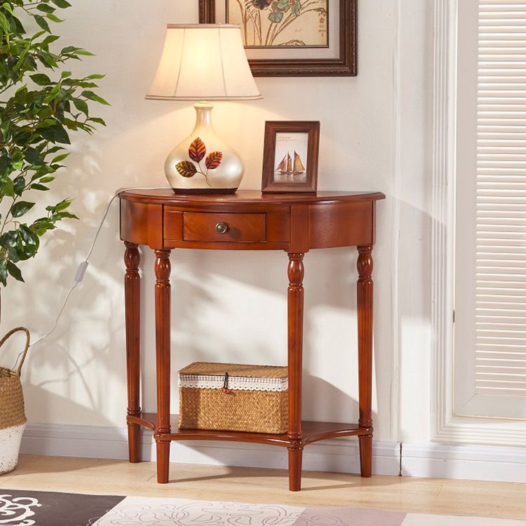 Tavolo da console in legno gommoso Tavolo accento in legno con cassetto e scaffale