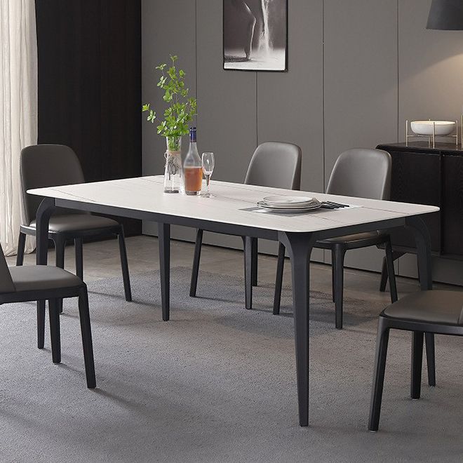 Modern Rectangle Dining Table Stone Top Table with Stainless Steel 4 Legs Clearhalo 'Dining Tables & Seating' 'Dining Tables' 'dining_table' 'furn' 'furn_dining_table' 'Furniture' 'furniture_dining_table' 'Kitchen & Dining Furniture' 1200x1200_6e6ac33d-fb66-4dba-a396-93ab1414ac41