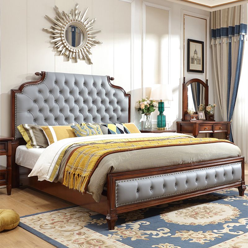 Cama de panel marrón tradicional 57.08 "Cama de roble de alto con cabecera tapizada