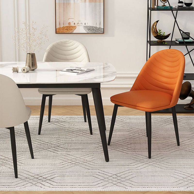 Eigentijdse eet- en accentstoelen matte afwerking leer gebogen Parsons stoel