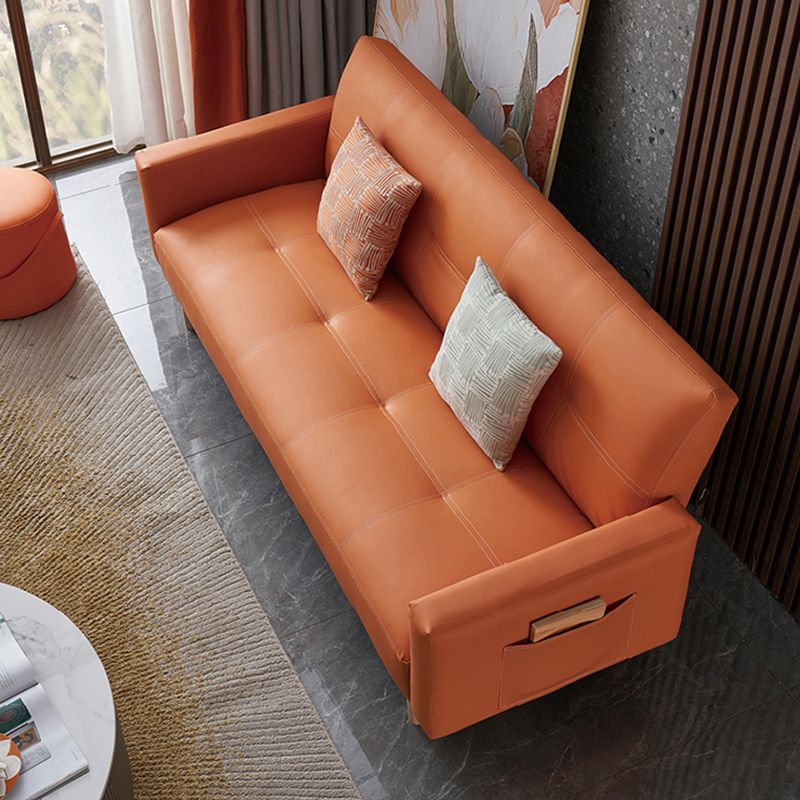 Contemporary Tufted Square Arm Living Room Faux Leather with Storage Seating