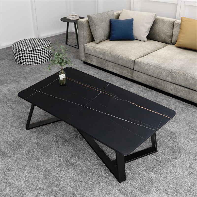 Glam Stone Coffee Table with Black Steel Base and Rectangle Top Clearhalo 'Coffee & Accent Tables' 'Coffee Tables' 'coffee_tables' 'furn' 'furn_coffee_tables' 'Furniture' 'Living Room Furniture' 1200x1200_6e740f50-d889-43bc-a462-e94c99d8d945