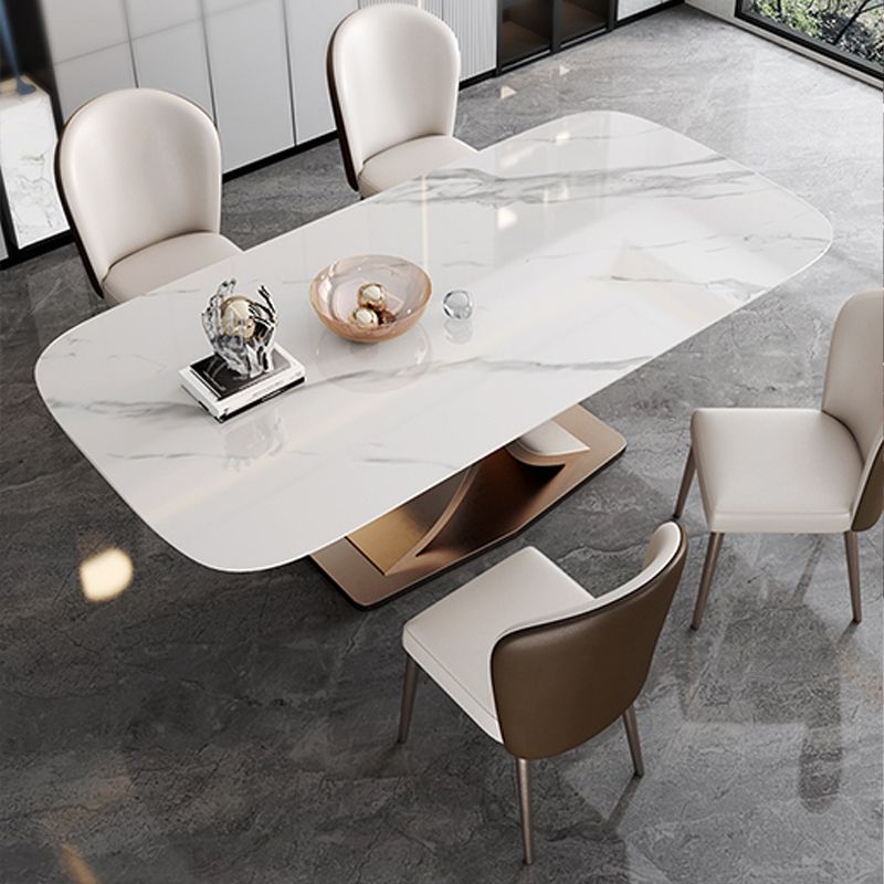 Rectangle Pedestal Table Modern Dining Table Metal Base Table for Home