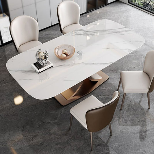 Rectangle Pedestal Table Modern Dining Table Metal Base Table for Home