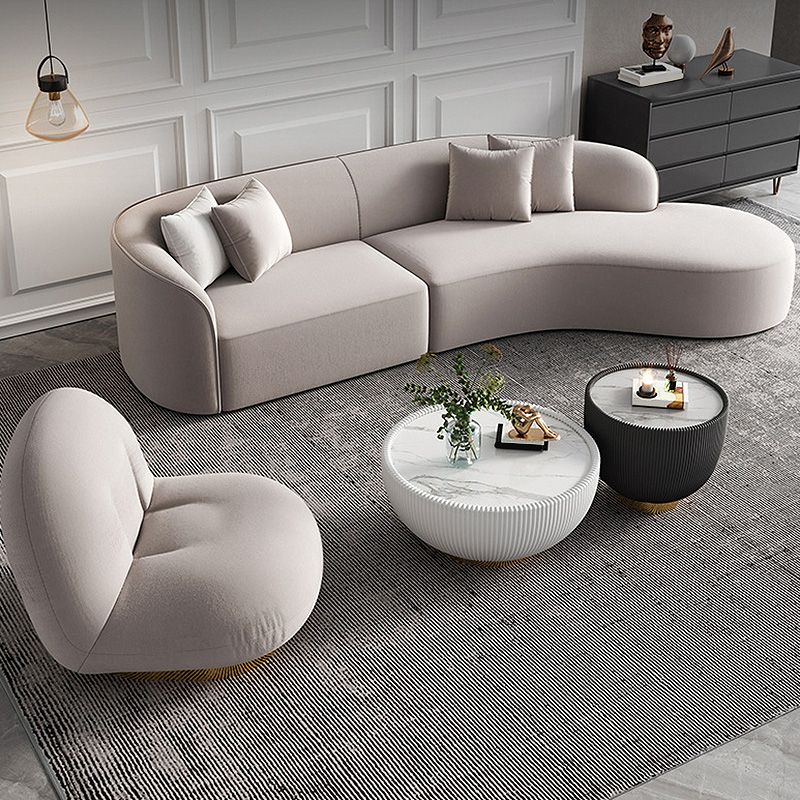 Scandinavian Cream Tight Back Sofa/Sectional with Curved Corner for Living Room
