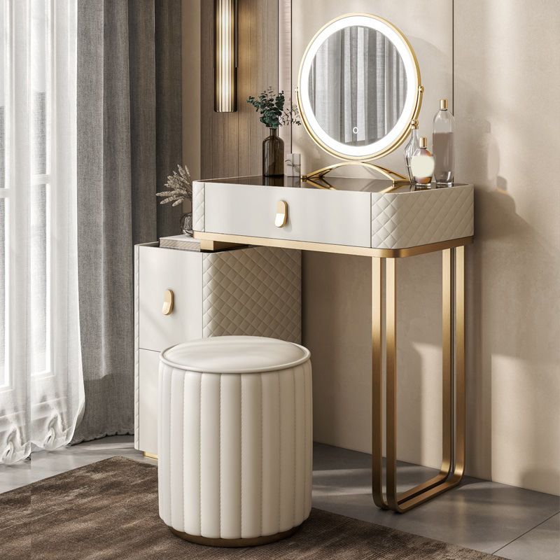 Contemporary Glass Top Vanity Desk Solid Wood Vanity Dressing Table