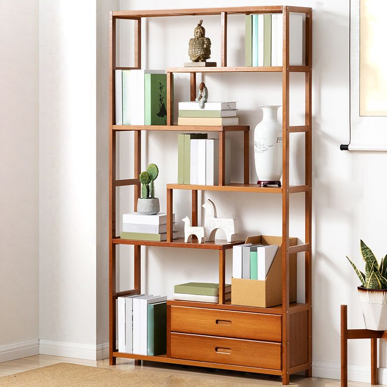 Etagere Bookcase Bamboo Brown Shelf Bookcase for Home Office